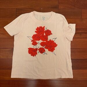 J. Crew Cream Tee with Red Floral Print